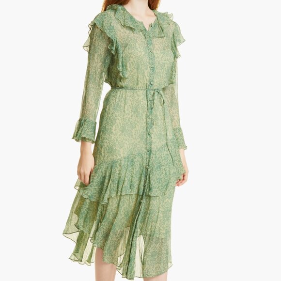 Rebecca Taylor Dresses & Skirts - Floral Ruffle Long Sleeve Silk Chiffon Shirtdress Rebecca Taylor